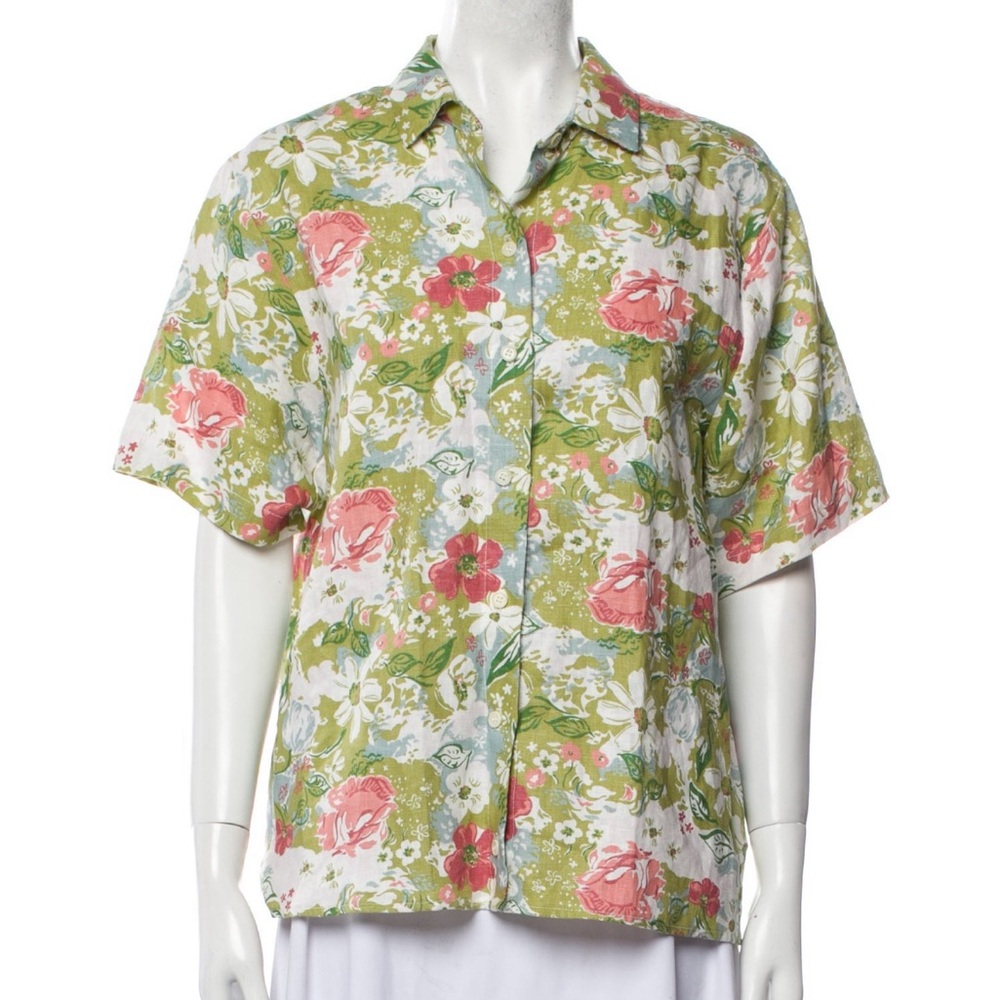 Reformation Aventura Top 100% Linen Floral Button Up Shirt